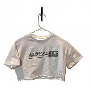 Alphalete Cropped Graphic Tee Women's Size Small White Fit Gym Workout